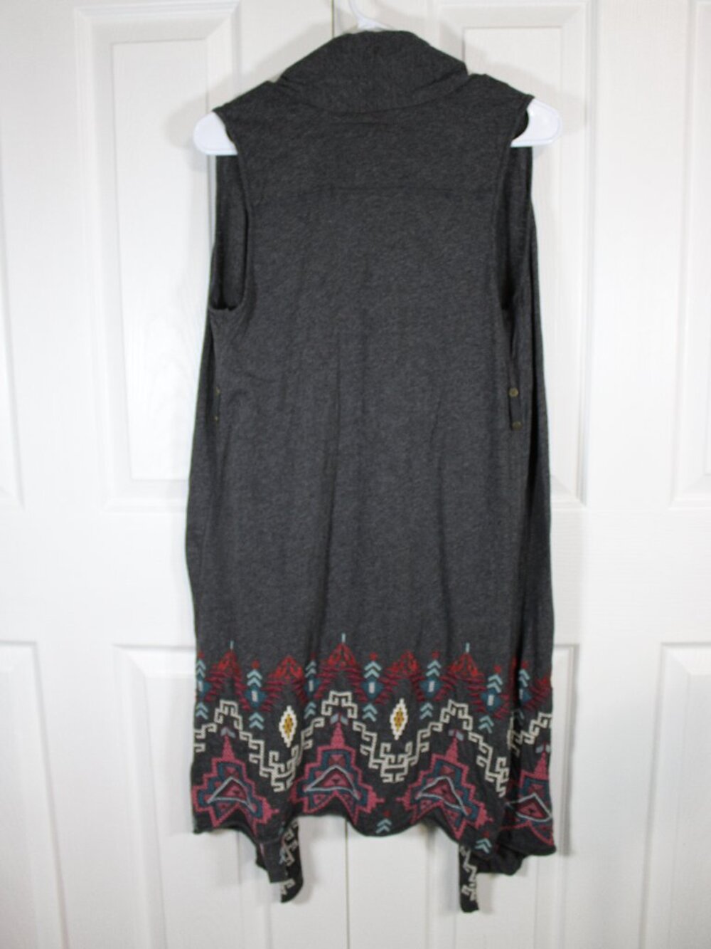 Johnny Was Tisha Dark Grey Embroidered Sleeveless Drape Cardigan Vest - Picture 6 of 12